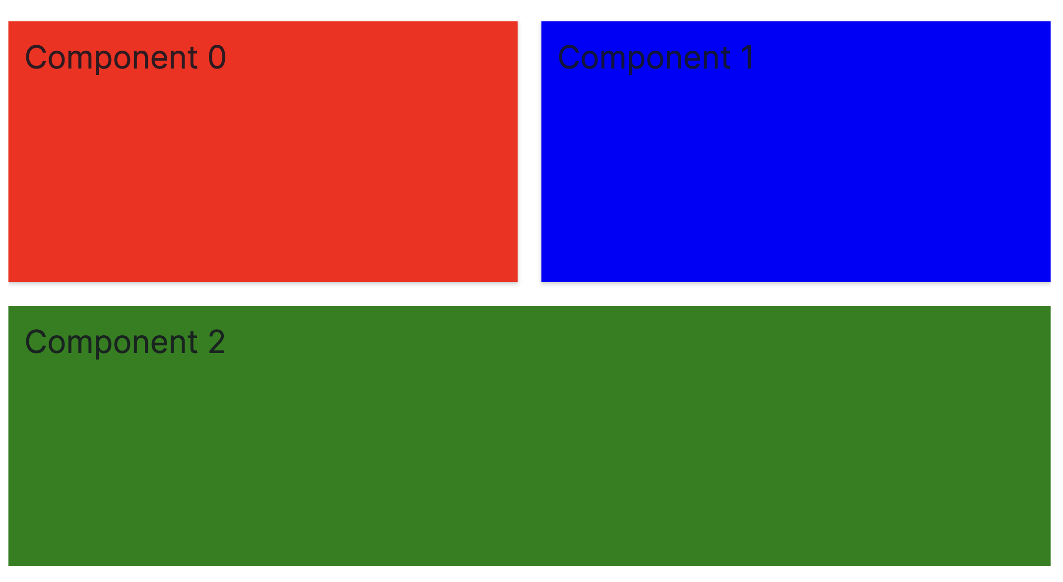two rows with the top divided into two columns where each holds one component, and the bottom as a single component